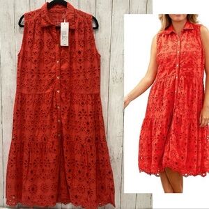 Kyla Seo Palma Dress Caite Eyelet Embroidered XL  Karyn Lined Spicy Orange NWT